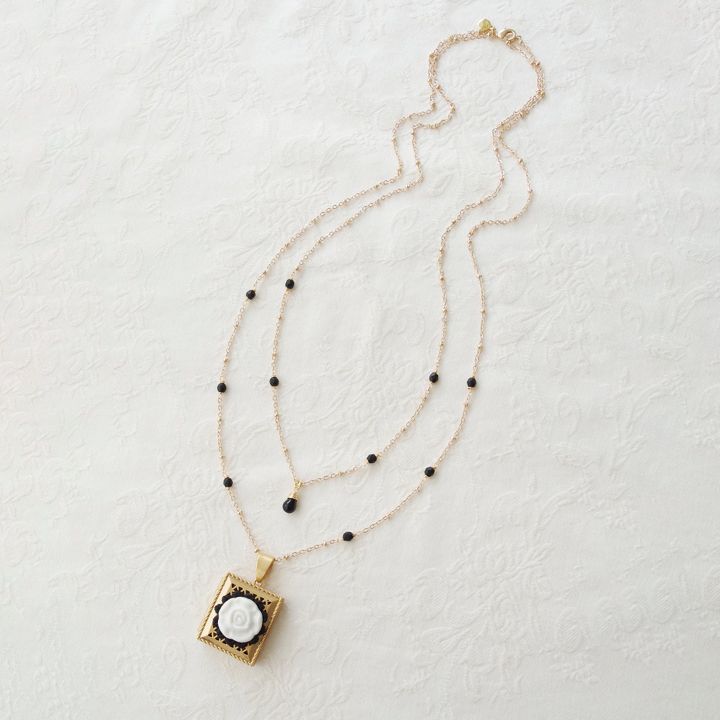 Vintage Style Porcelain Moonlight Rose Locket Necklace