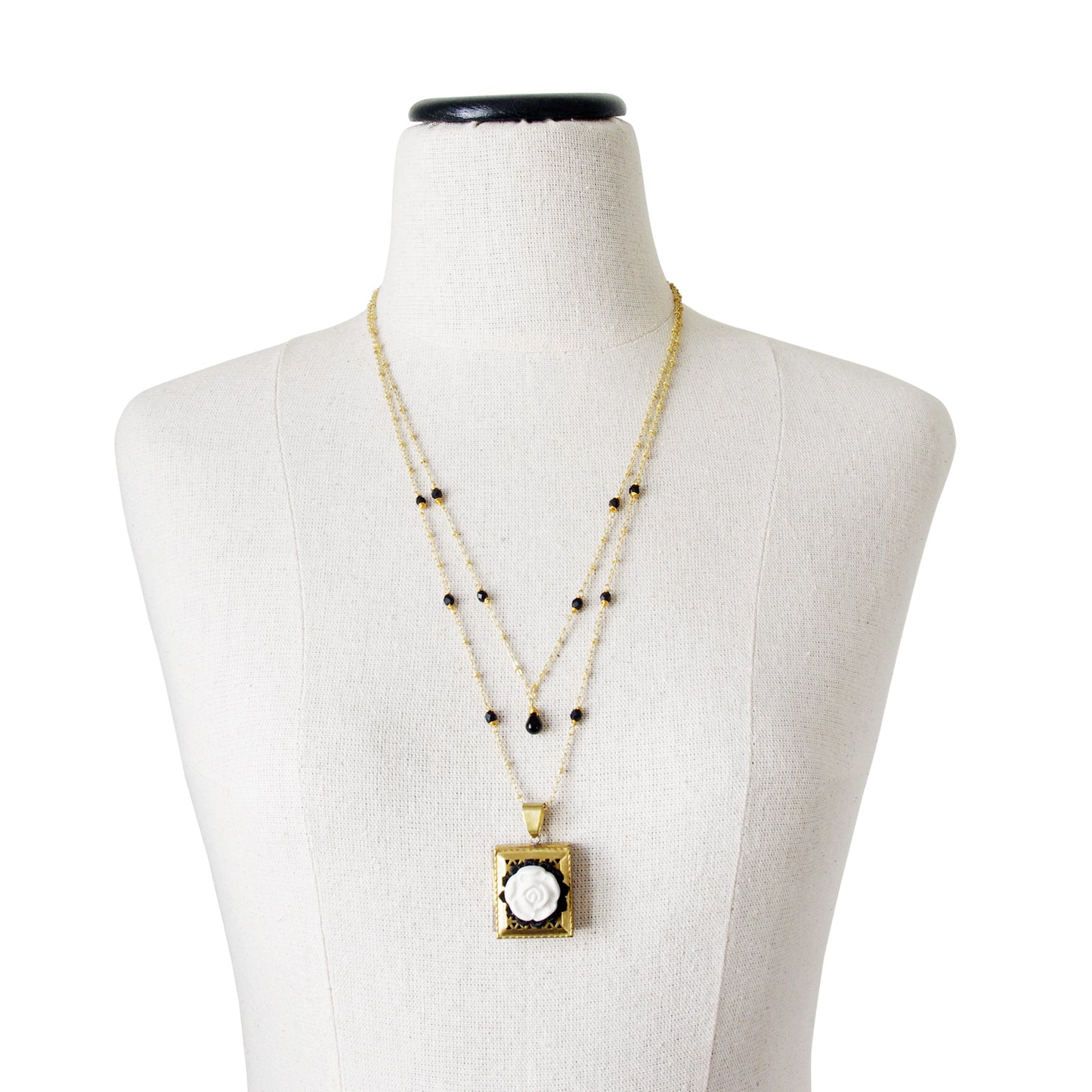 Vintage Style Porcelain Moonlight Rose Locket Necklace