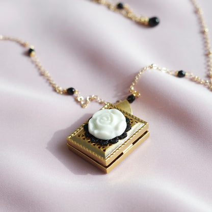 Vintage Style Porcelain Moonlight Rose Locket Necklace