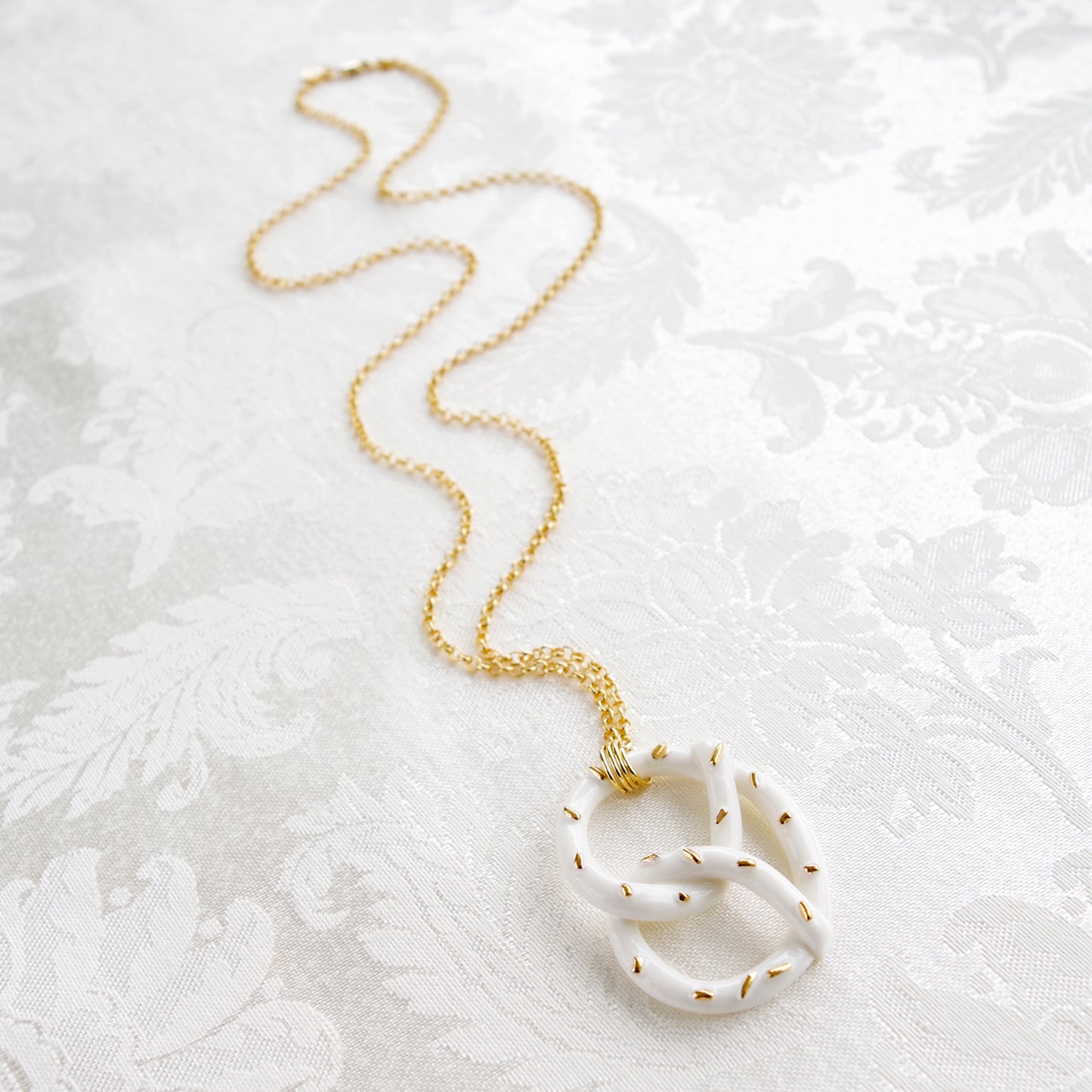 Golden Salted Porcelain Pretzel Pendant Necklace