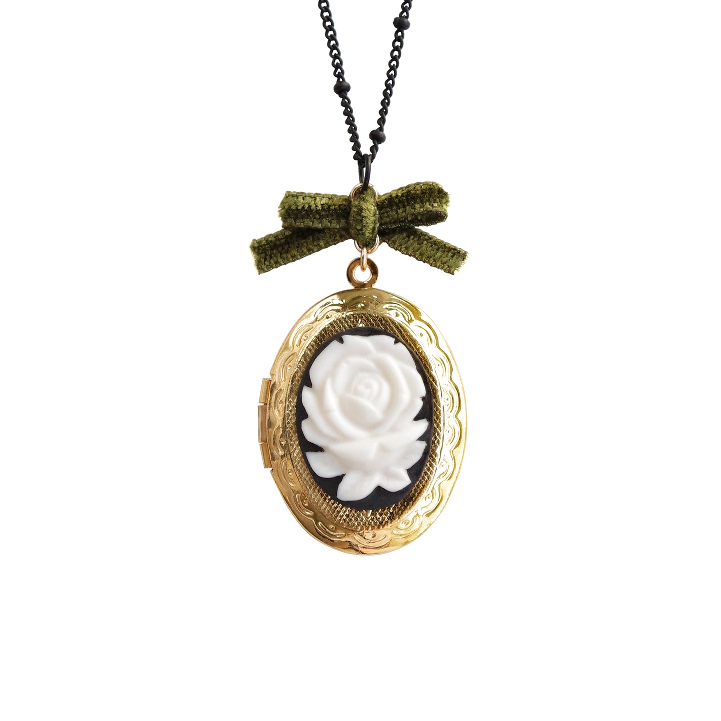 Dark Romance Rose Oval Porcelain Cameo Locket Necklace