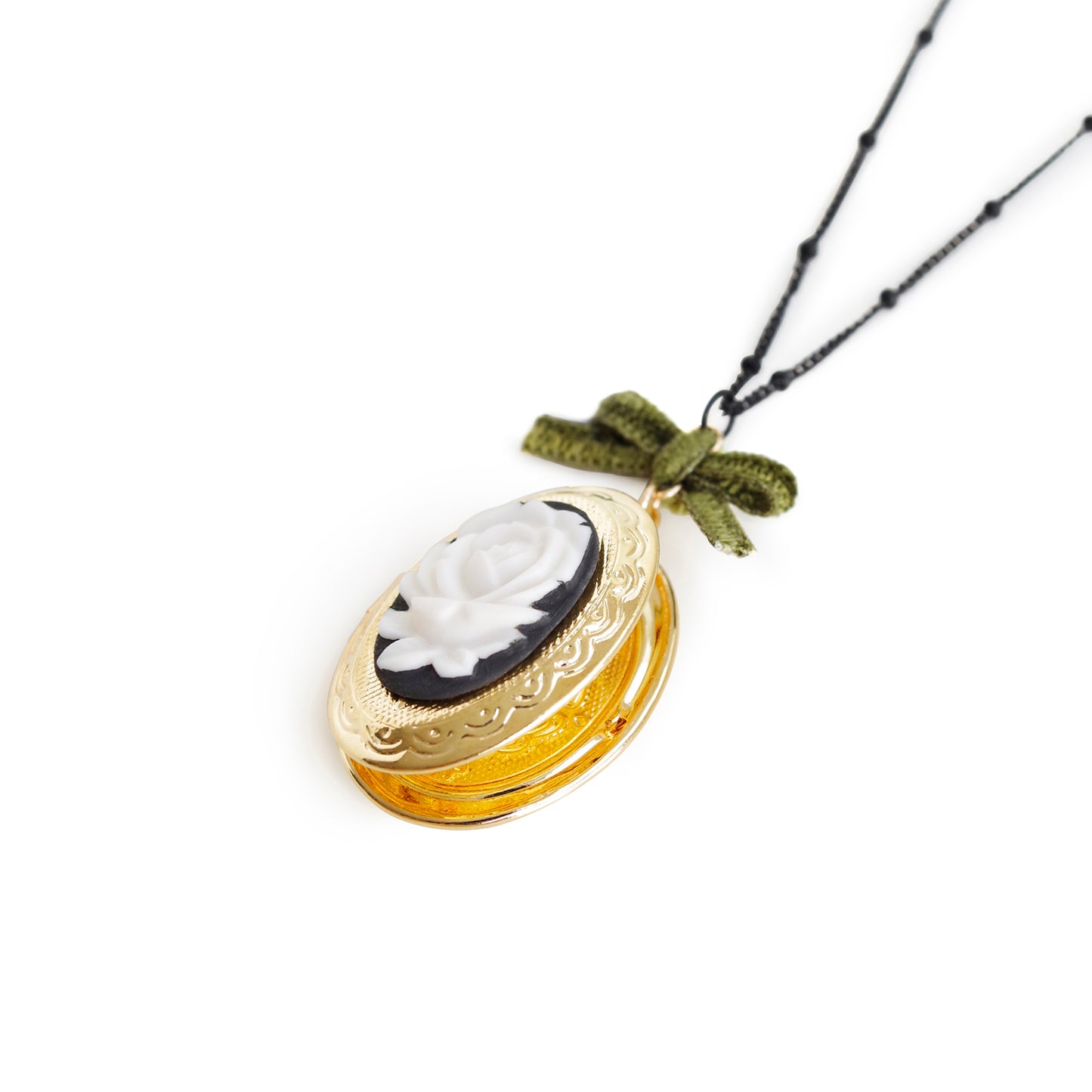 Dark Romance Rose Oval Porcelain Cameo Locket Necklace