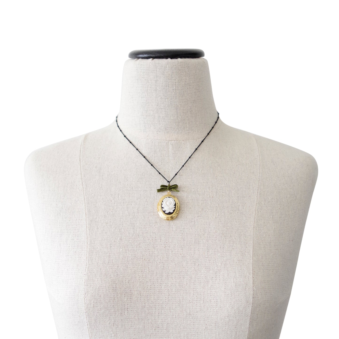 Dark Romance Rose Oval Porcelain Cameo Locket Necklace