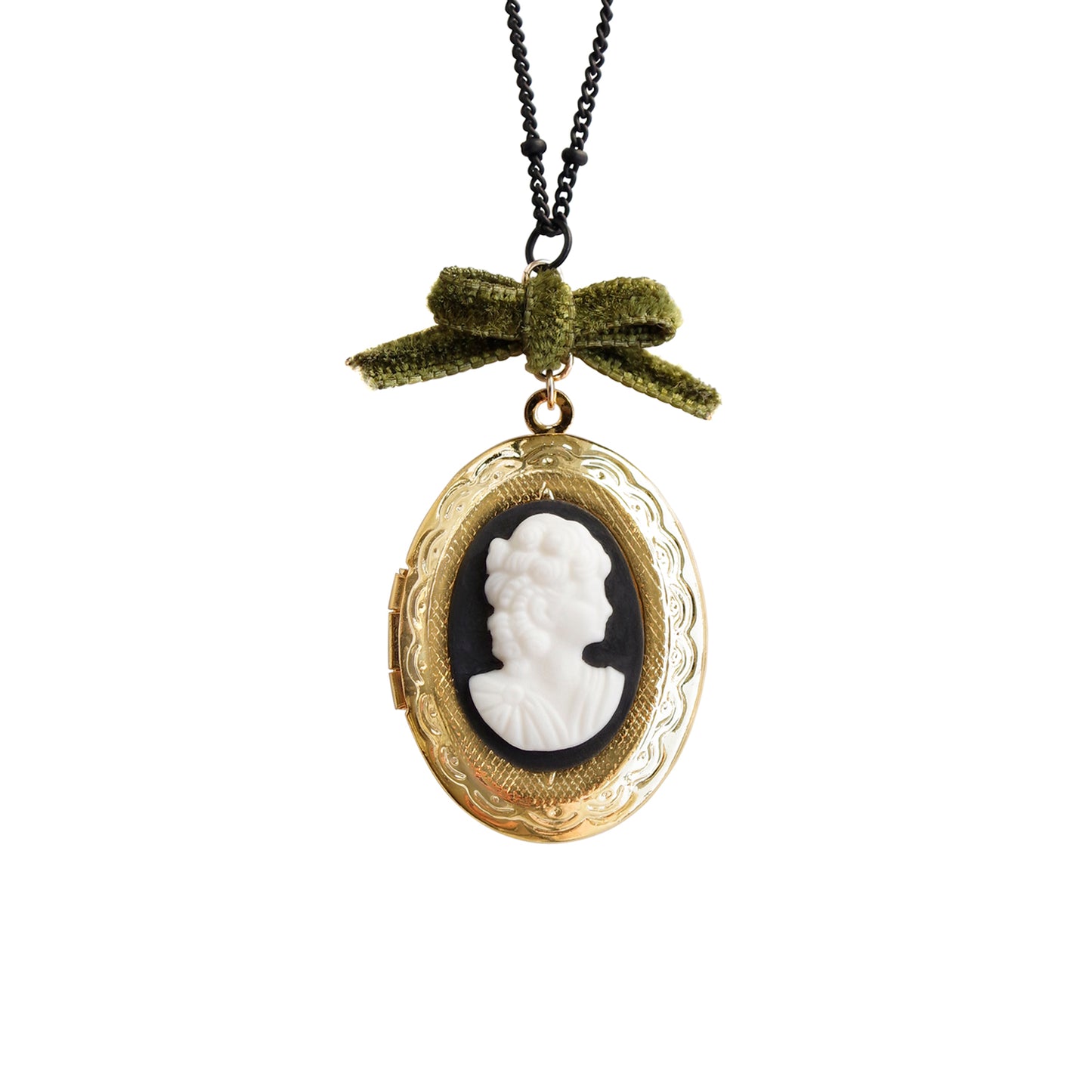 Dark Romance Goddess Oval Porcelain Cameo Locket Necklace