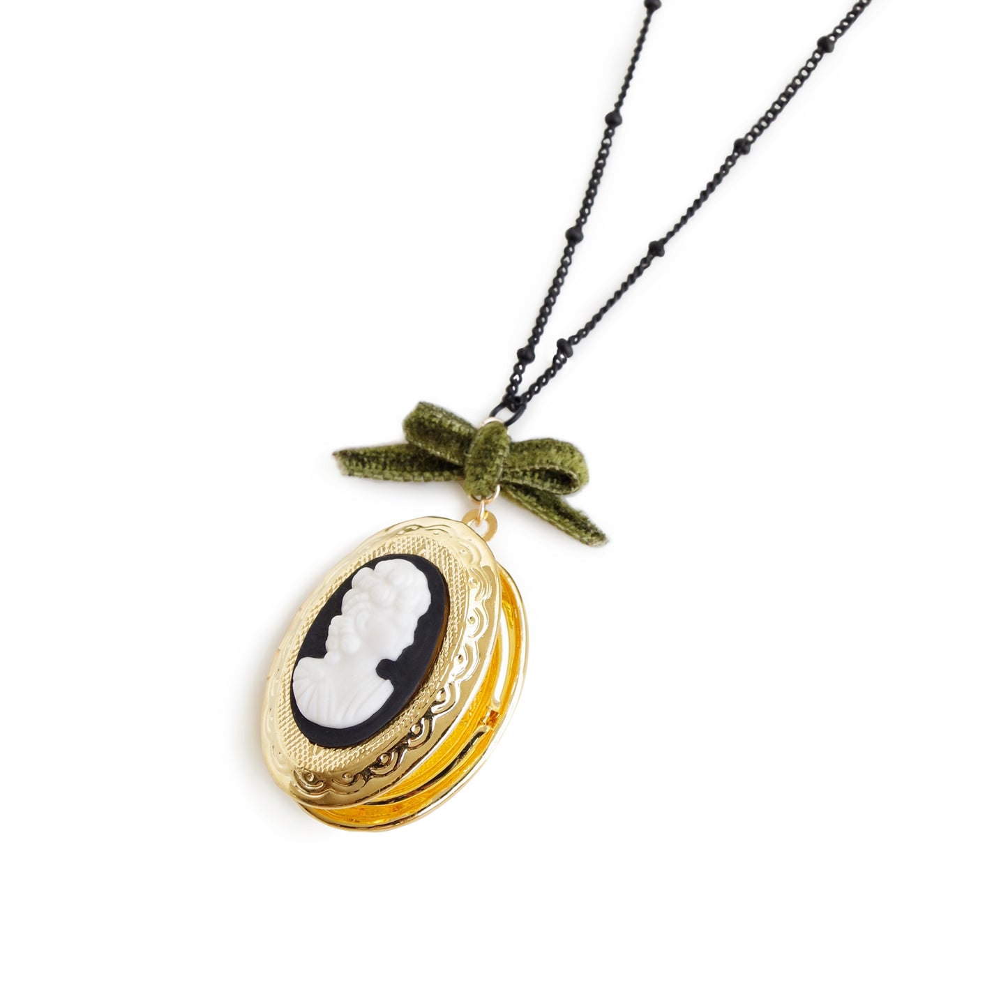 Dark Romance Goddess Oval Porcelain Cameo Locket Necklace