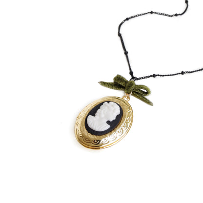 Dark Romance Goddess Oval Porcelain Cameo Locket Necklace