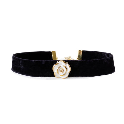 Golden White Cloud Rose Red Velvet Choker
