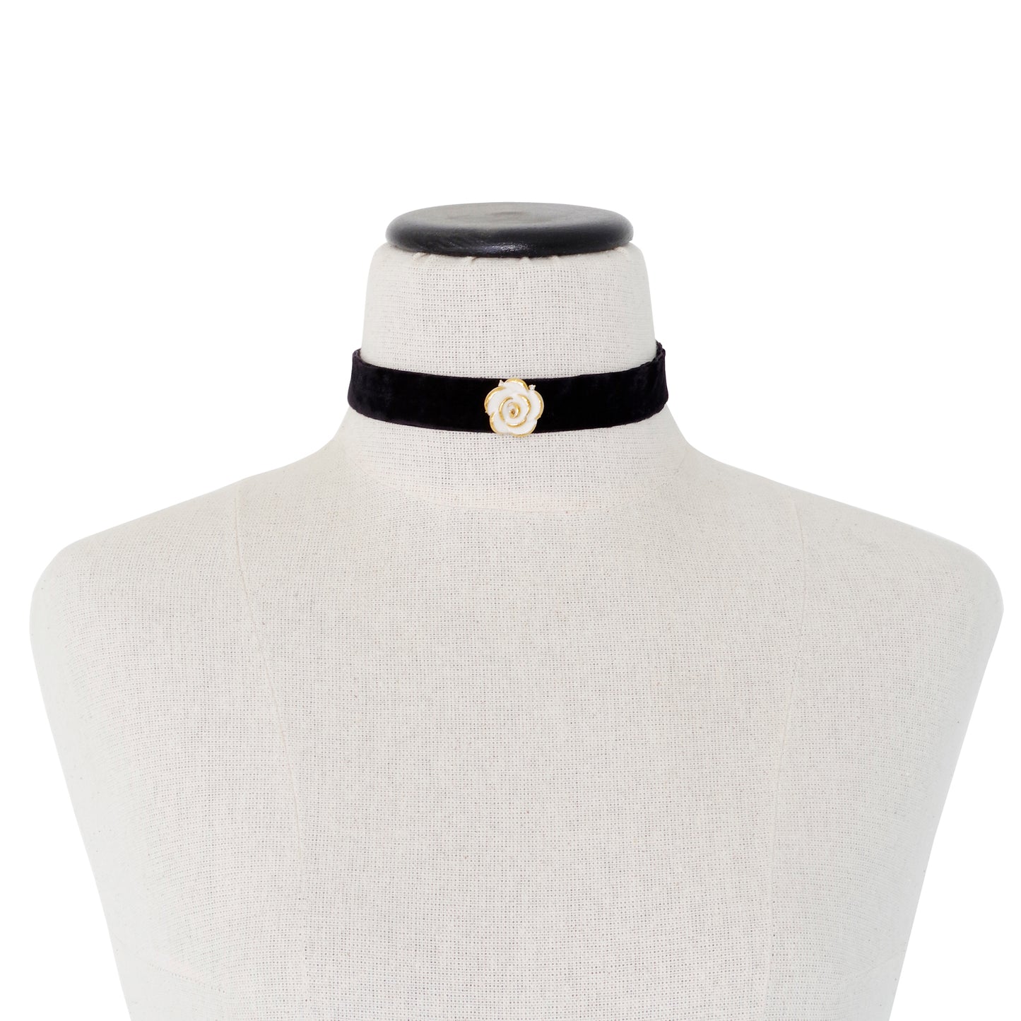 Golden White Cloud Rose Black Velvet Choker