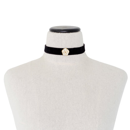 Golden White Cloud Rose Black Velvet Choker