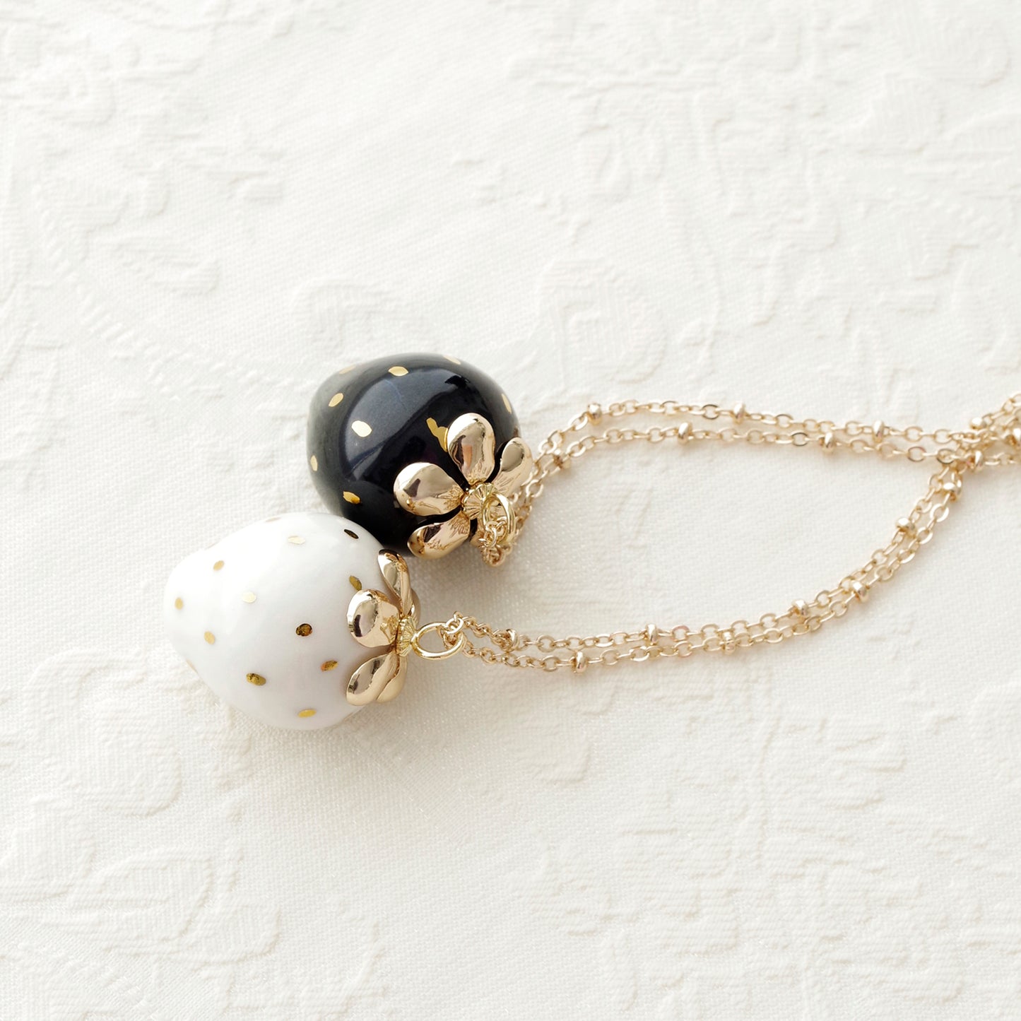 Golden Black Porcelain Strawberry Necklace