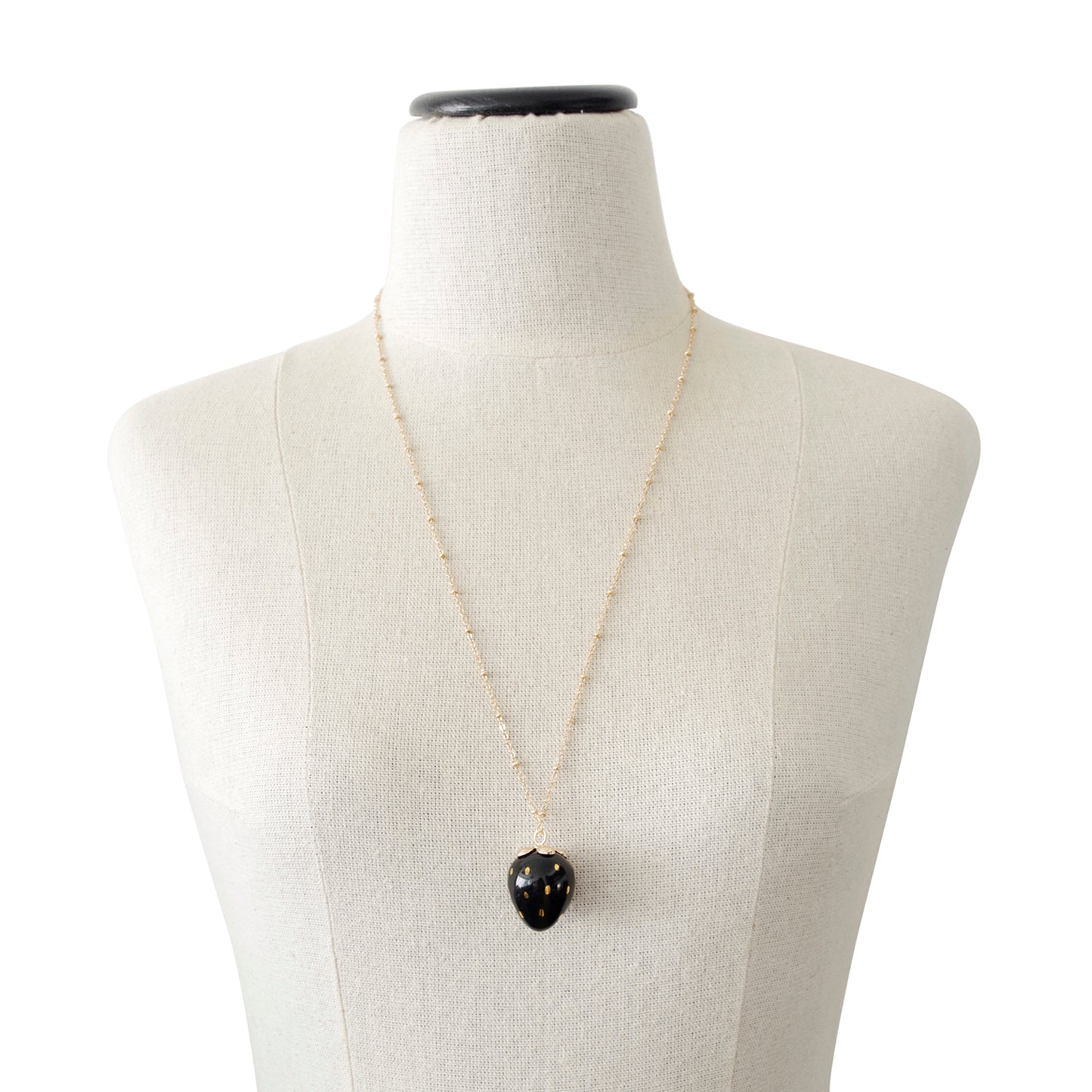 Golden Black Porcelain Strawberry Necklace