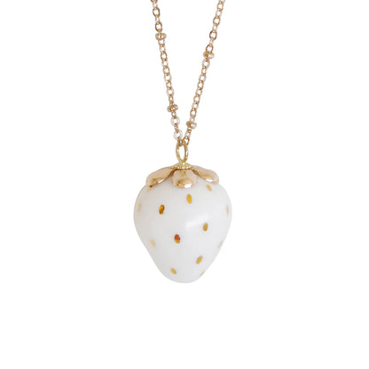 Golden Black Porcelain Strawberry Necklace