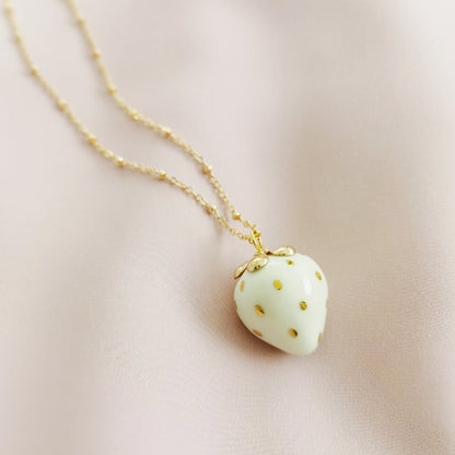 Golden White Porcelain Strawberry Necklace