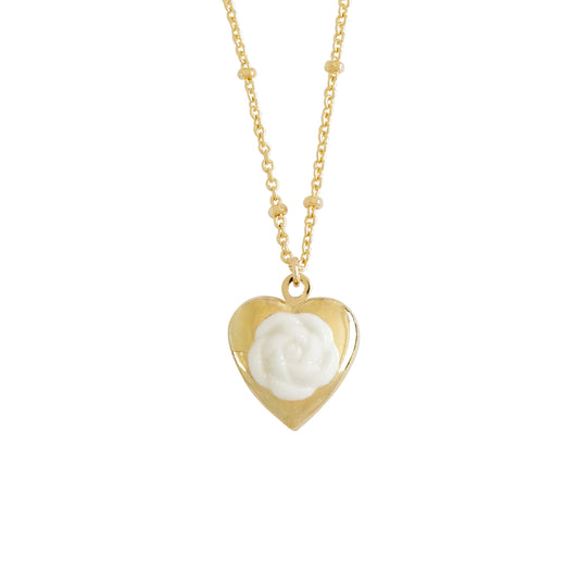 Mini Camellia Heart Locket Necklace