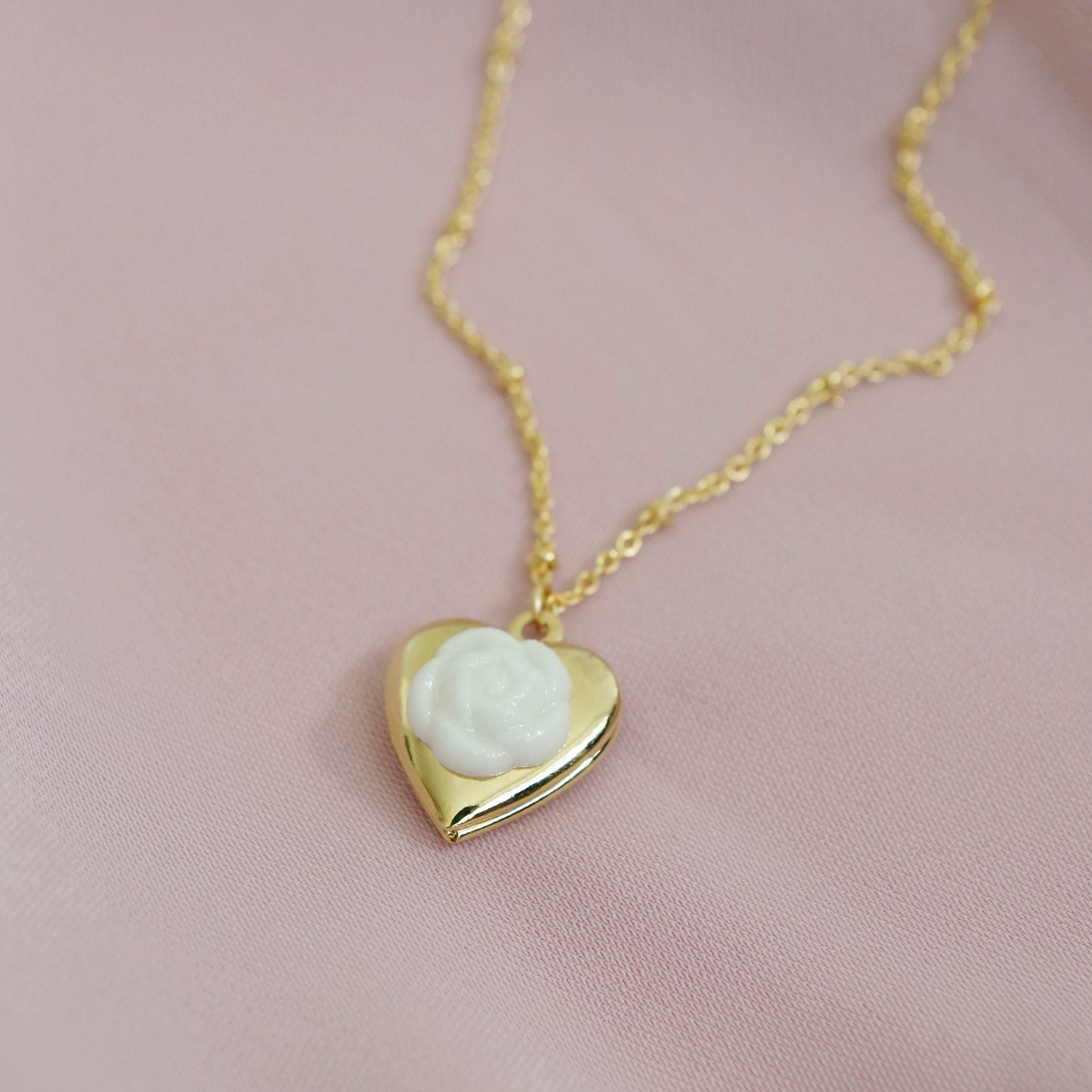Mini Camellia Heart Locket Necklace