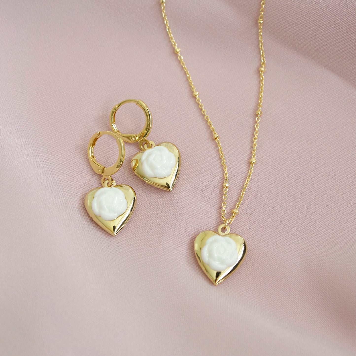 Mini Camellia Heart Locket Necklace