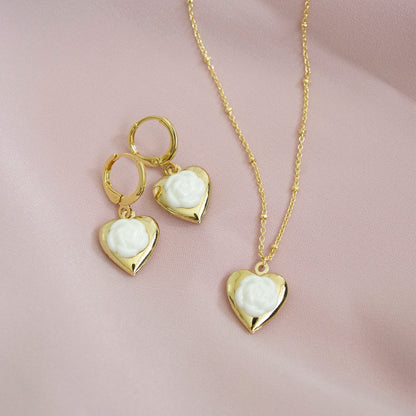 Mini Camellia Heart Locket Necklace