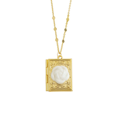 Porcelain Camellia Book Locket Necklace