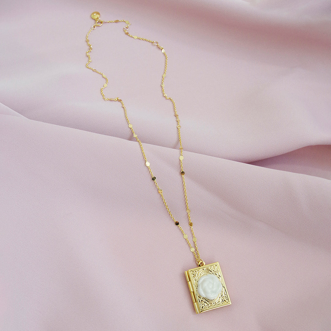 Porcelain Camellia Book Locket Necklace