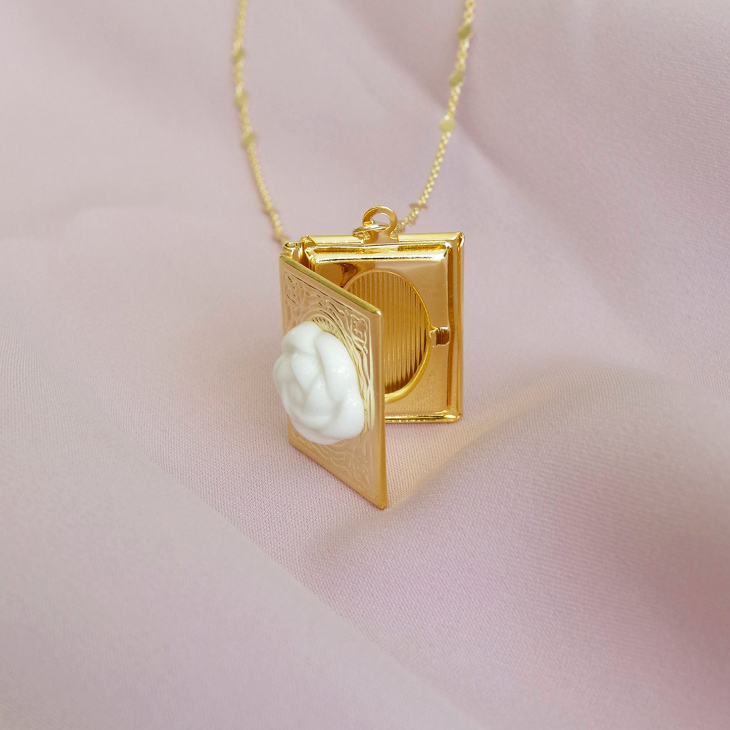 Porcelain Camellia Book Locket Necklace