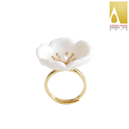 Snow-White Porcelain Plum Blossom Ring