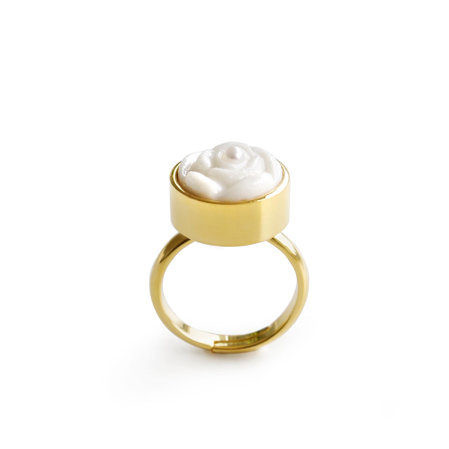 Porcelain Rose With Pearl Adjustable Ring