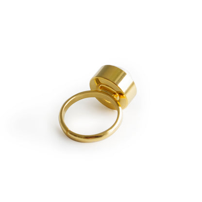 Porcelain Rose With Pearl Adjustable Ring