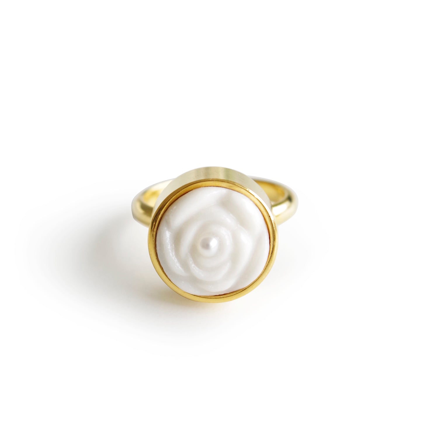 Porcelain Rose With Pearl Adjustable Ring