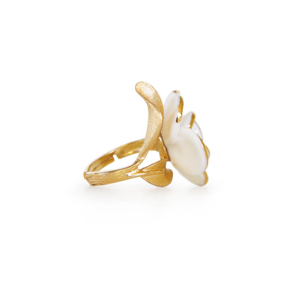 Golden White Cloud Rose Cocktail Ring