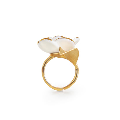 Golden White Cloud Rose Cocktail Ring