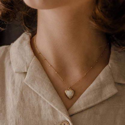 Mini Camellia Heart Locket Necklace